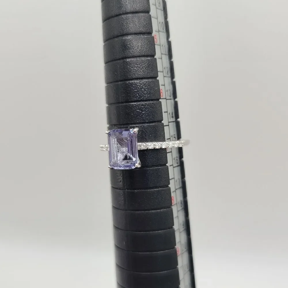 Sterling Silver Ring, Emerald cut lavender CZ Stone size 7